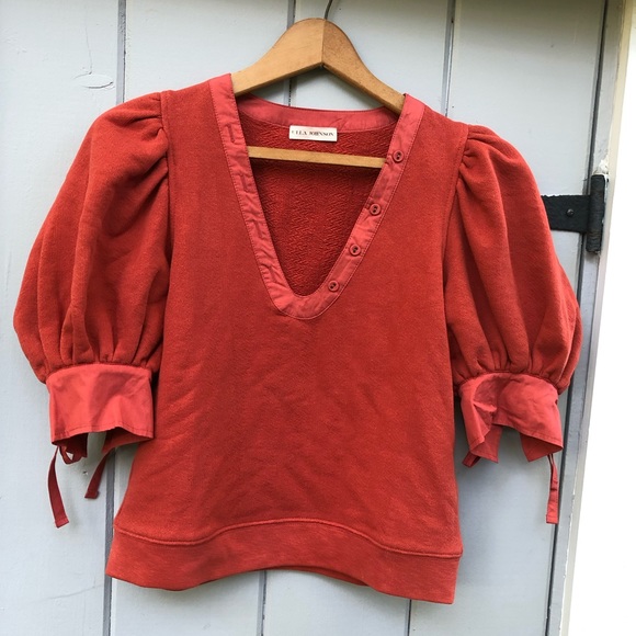 Ulla Johnson Top Pullover Sweatshirt Red Puff Sleeves Bess US P Petit - Picture 2 of 8